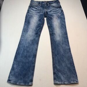 Salvage Mayhem Regular Bootcut Jeans Mens Blue Medium Wash Contrast Stitch 32x32